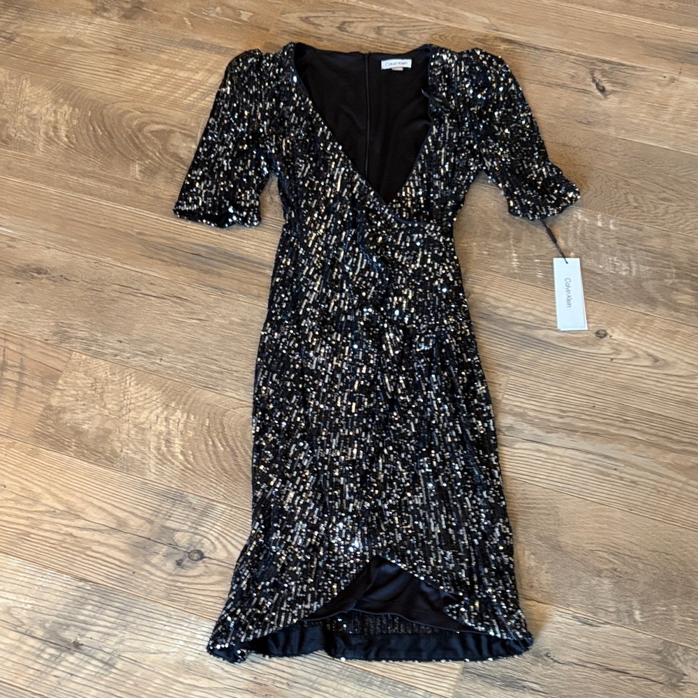 Calvin Klein Black Sequin Midi Dress
